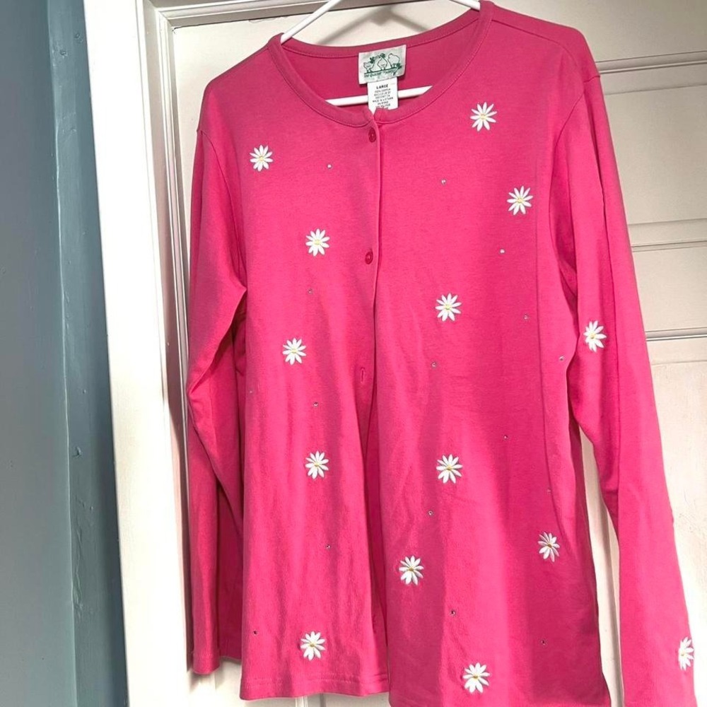 Quaker factory 100% cotton daisy embroidered cardigan